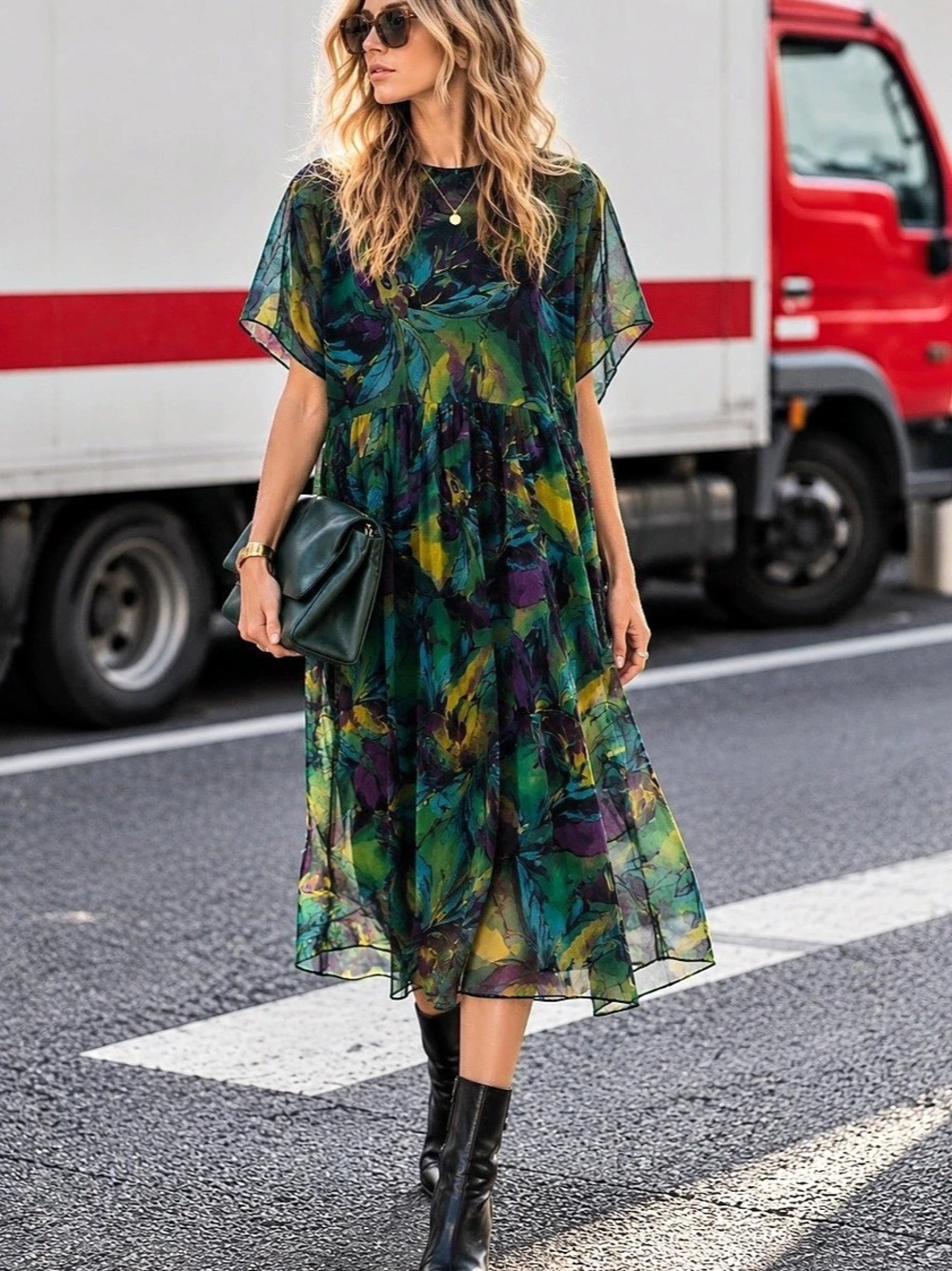 Vintage 90s Korean Jewel Tone Floral Chiffon Festival Ethereal Midi Dress